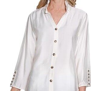 Multiples Women's Quarters Sleeve, Wire Collar Y-Neck, in White Size: XL